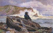 William henry millair A Fisherman with his Dinghy at Lulworth Cove (mk46) oil painting on canvas